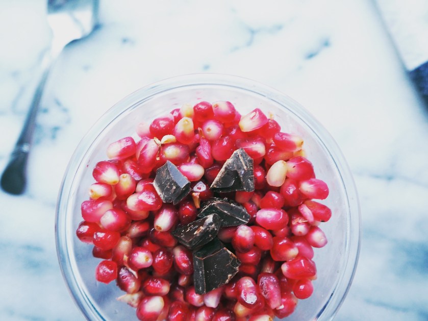 Overnight Oats With Pomegranate Seeds And Chocolate Chunks