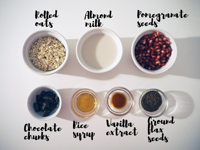 Overnight Oats With Pomegranate Seeds And Chocolate Chunks