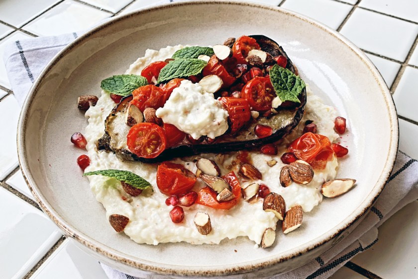 Roasted Aubergine On A Bed Of Vegan Whipped Feta